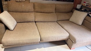 Sofá extensible tela beige/marrón