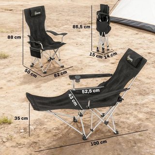 2 Sillas Camping Reposapiés Portavasos Bolsa Negra