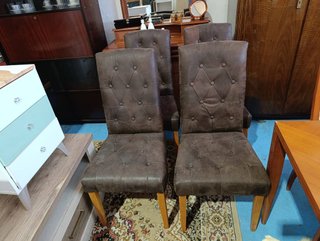 SET 4 SILLAS COMEDOR PIEL SINTÉTICA MARRÓN