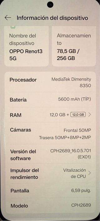 Oppo Reno 13 5G 256GB Plata 12GB RAM. Con su caja