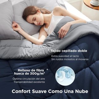 Edredón reversible 200x200 cm azul/gris
