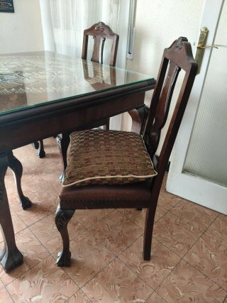 Mesa comedor madera y cristal antigua