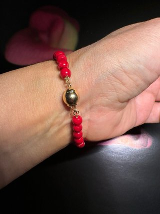 Pulsera Coral Bambú Rojo Mujer Cierre Dorado