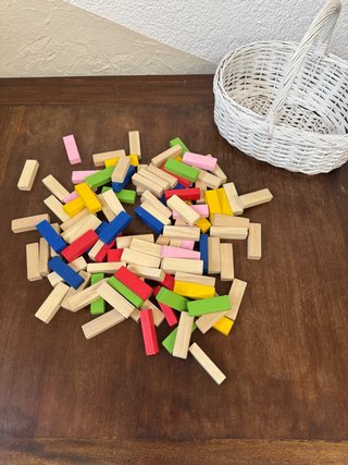 Bloque construcción madera infantil + cesto