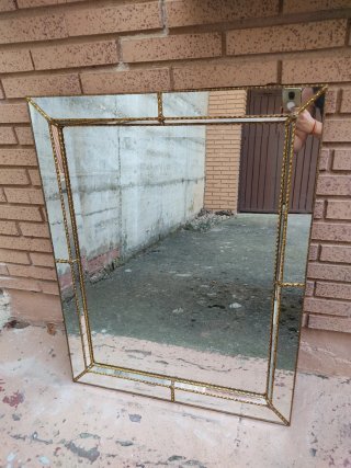 Espejo Vintage Dorado Metal y Cristal