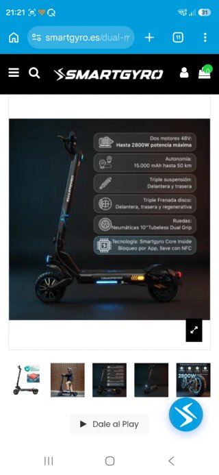 Patinete Eléctrico SmartGyro Dual M Nuevo