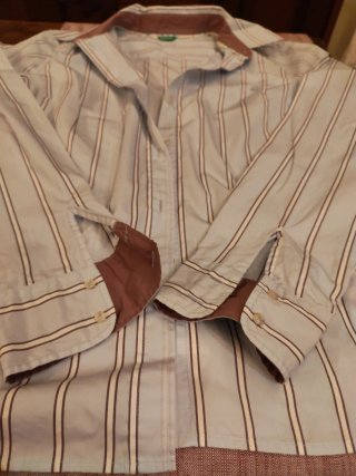 Camicia donna Benetton azzurra righe melanzana