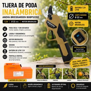 Tijera Poda Inalámbrica Anova Bricogarden 7,2V