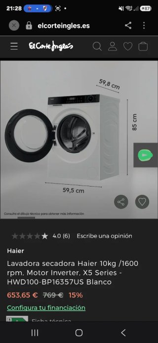 Lavasecadora Haier 10kg y Frigorífico