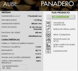 Estufa de Leña Aube 7.1Kw Panadero