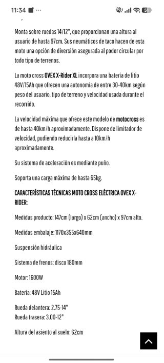 Moto Eléctrica Enduro/Motocross Negra/Roja