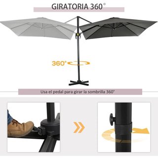 Sombrilla Excéntrica Aluminio Giratoria Gris 245cm
