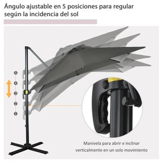 Sombrilla Excéntrica Aluminio Giratoria Gris 245cm