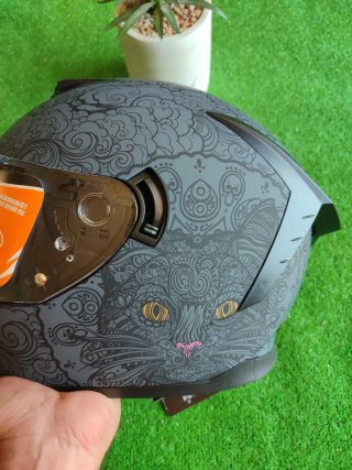 Casco Moto Integral Talla M Diseño Gato Gris