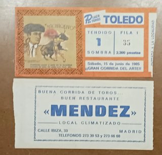 Entradas Toros Toledo 1985 - Pareja Asiento