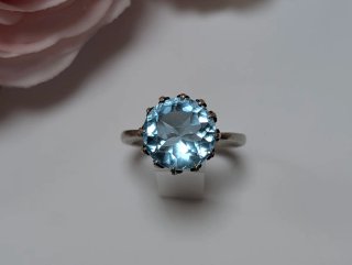 Anillo Plata Francés Aguamarina Natural