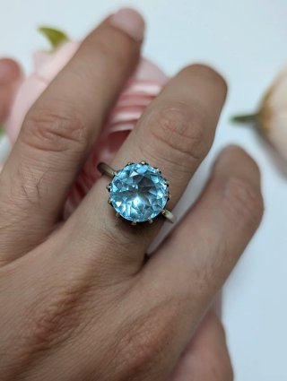 Anillo Plata Francés Aguamarina Natural