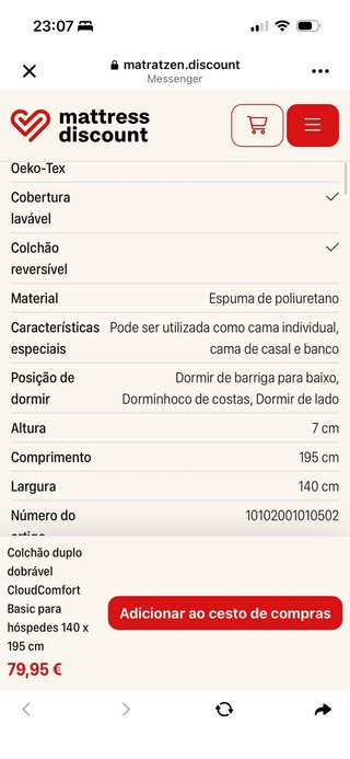 Colchão duplo dobrável CloudComfort