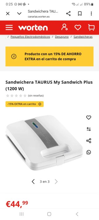 Sandwichera Taurus Plus Blanca