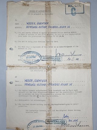 Documentos POW alemán WWII Marbury Hall 1948