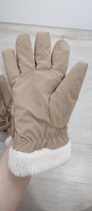 Guantes de invierno beige con lazo decorativo