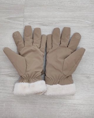 Guantes de invierno beige con lazo decorativo