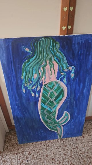 Dipinto Acrilico Sirena Blu e Verde