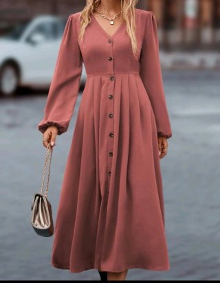Vestido rosa botones manga larga