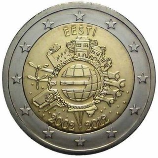 2€ Estonia, 10° Anniversario Euro 2012. In circolazione
