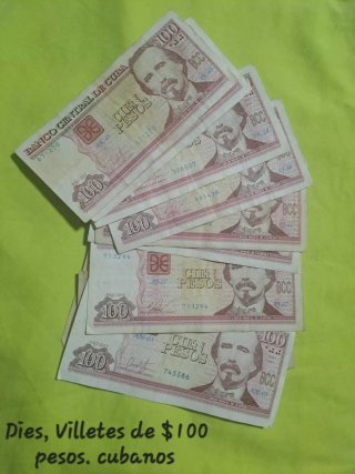 10-Billetes Cuba de 100 Pesos (Varios Años)