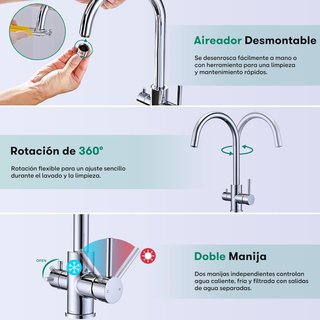 BUNTHAUS Grifo 3 Vías Ósmosis 360° Acero Inox