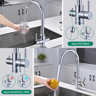 BUNTHAUS Grifo 3 Vías Ósmosis 360° Acero Inox
