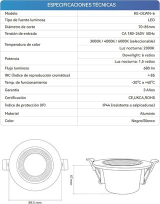 KEELED Downlight 6xLuz LED Techo Empotrable 6W