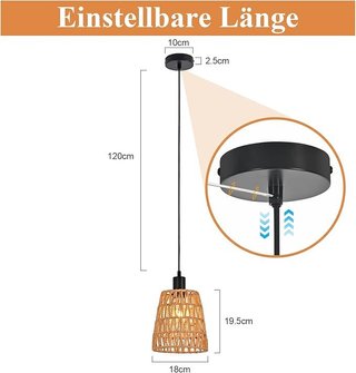 Deboola lámpara Boho rattan cónica E27 vintage