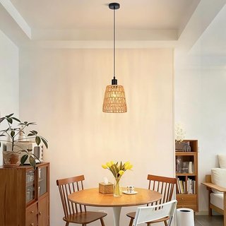 Deboola lámpara Boho rattan cónica E27 vintage