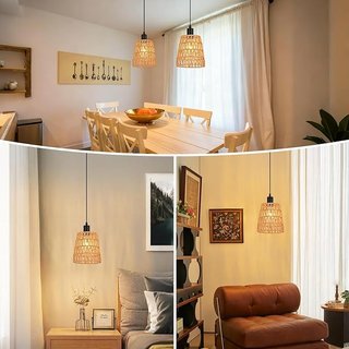 Deboola lámpara Boho rattan cónica E27 vintage