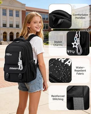Amythe mochila niña 15.6'' Negra impermeable