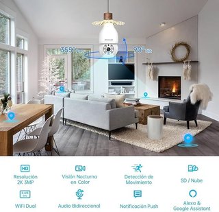 CiKiKWXO 2K 3MP Bombilla E27 Camara WiFi DUAL