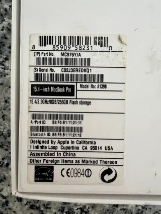 MacBook Pro Retina 15,4" 2012 | Caja Original
