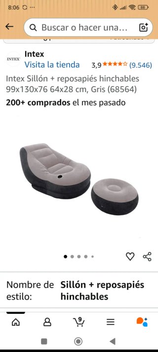 Sofá Hinchable Intex Negro/Gris