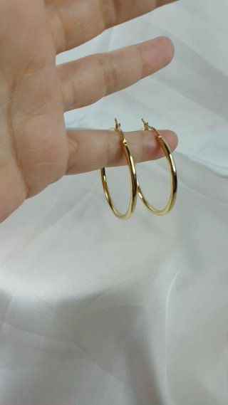 Pendientes Aro Grande Liso Chapado Oro 18k Vintage