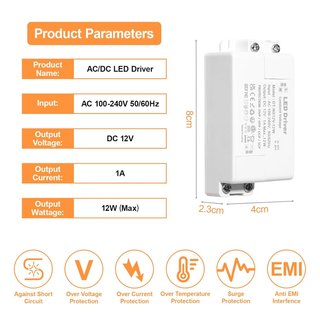 Transformador LED 12 V 1 A, transformador LED 12 V, 12 W