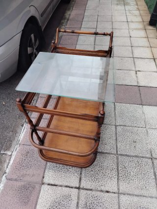 Mesa camarera madera y cristal