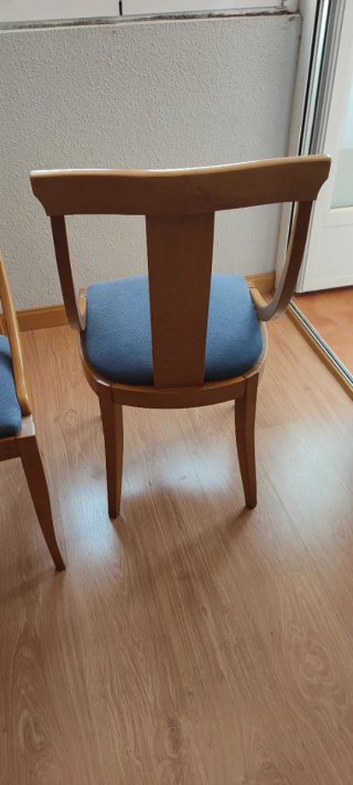 3 Sillas de Comedor Madera y Tapizado Azul