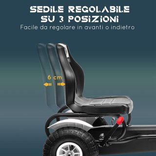 Go Kart para Niños de 5-12 Años a Pedales de Plástico y Metal con Asiento Regulable, Freno de Mano y Marcha Atrás, 121X58X61 Cm, Blanco y Negro