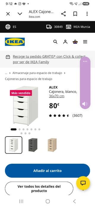 Cajonera Ikea Alex Blanca