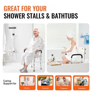 Silla de Ducha, Asiento de Ducha con Respaldo, Taburete de Ducha de Altura Ajustable, Silla de Ducha para Ducha Interior Bañera, Banco de Baño Antideslizante Silla de Baño para Ancianos Discapacit...