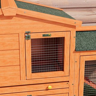 Conejera de 2 Pisos para Exterior, Jaula para Animales Domésticos de Madera de Abeto y Alambre Metálico, 150X45X85 Cm, Naranja