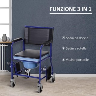 Silla de Ruedas de Baño con Vaso Extraíble en Tubos de Hierro y PVC 87 x 57 x 92 cm