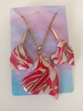 Conjunto Corazones Rojos Acero Inoxidable